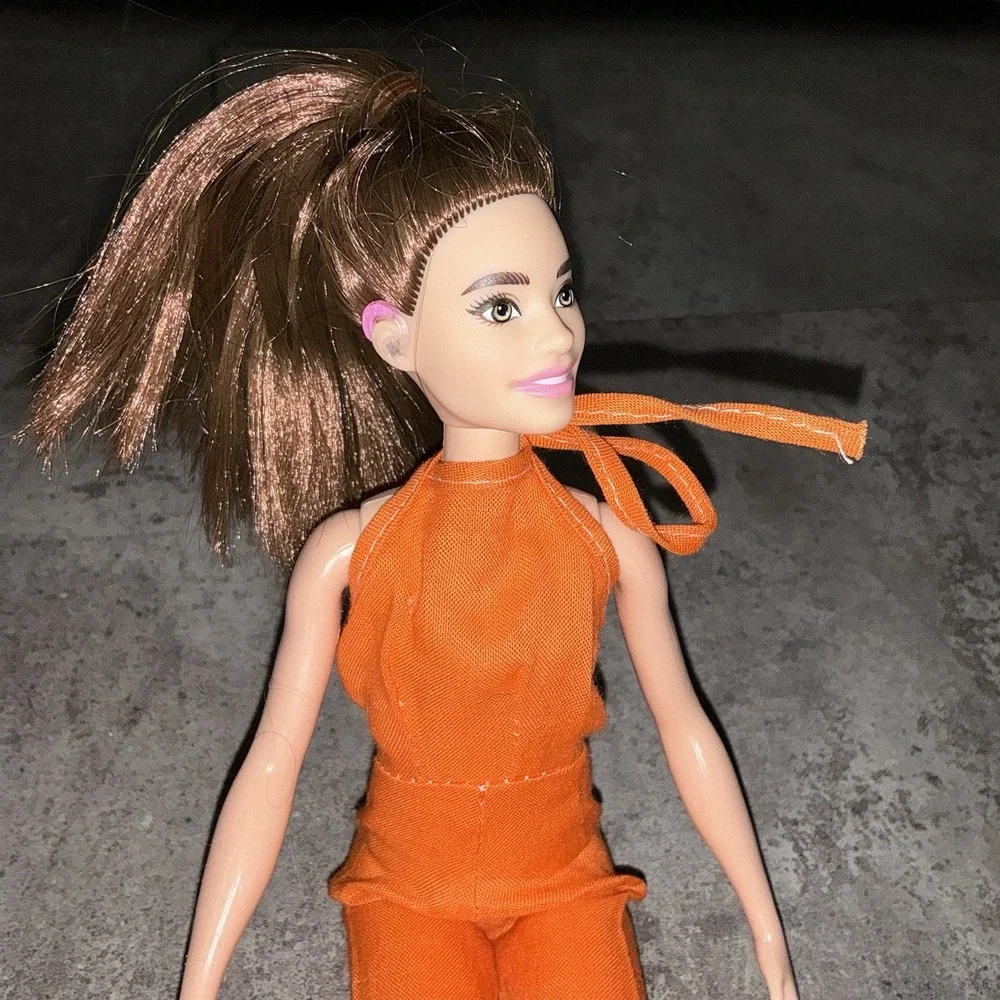 Barbie Doll Pink Behind-the-Ear Hearing Aids‎ Brunette Vintage Handmade Romper